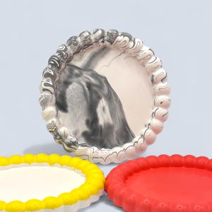 Bubble edge tray, handmade round trinket dish with raised half sphere design, decorative catchall