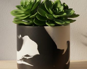 Large Monochrome Planter: Handmade Black and White Swirl Plant Pot - Modern Decor