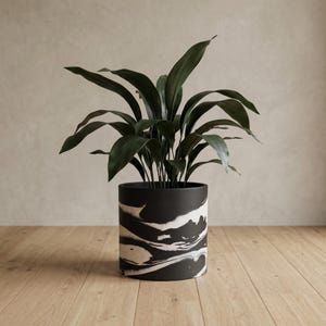 19 cm Black and White Marbled Plant Pot, Large Indoor Planter