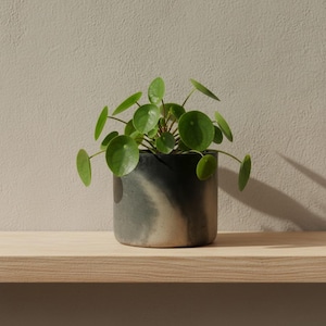 Large 15cm Round Black and Grey Concrete Plant Pot, Indoor Planter