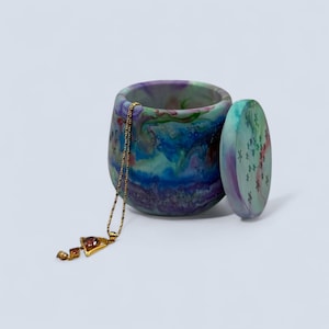Purple and Green Northern Lights Trinket Pot: Marbled Constellation Jewellery Box
