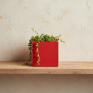 Handmade 10cm Square Plant Pot in Solid or Marbled Colours, Modern Indoor Planter