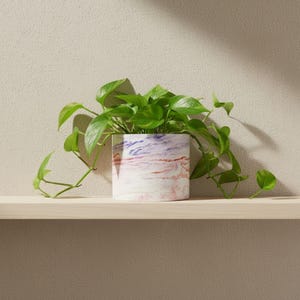 Pink Marble Planter – Large Indoor Plant Pot, Red & Lilac Stone Finish Modern Succulent Container