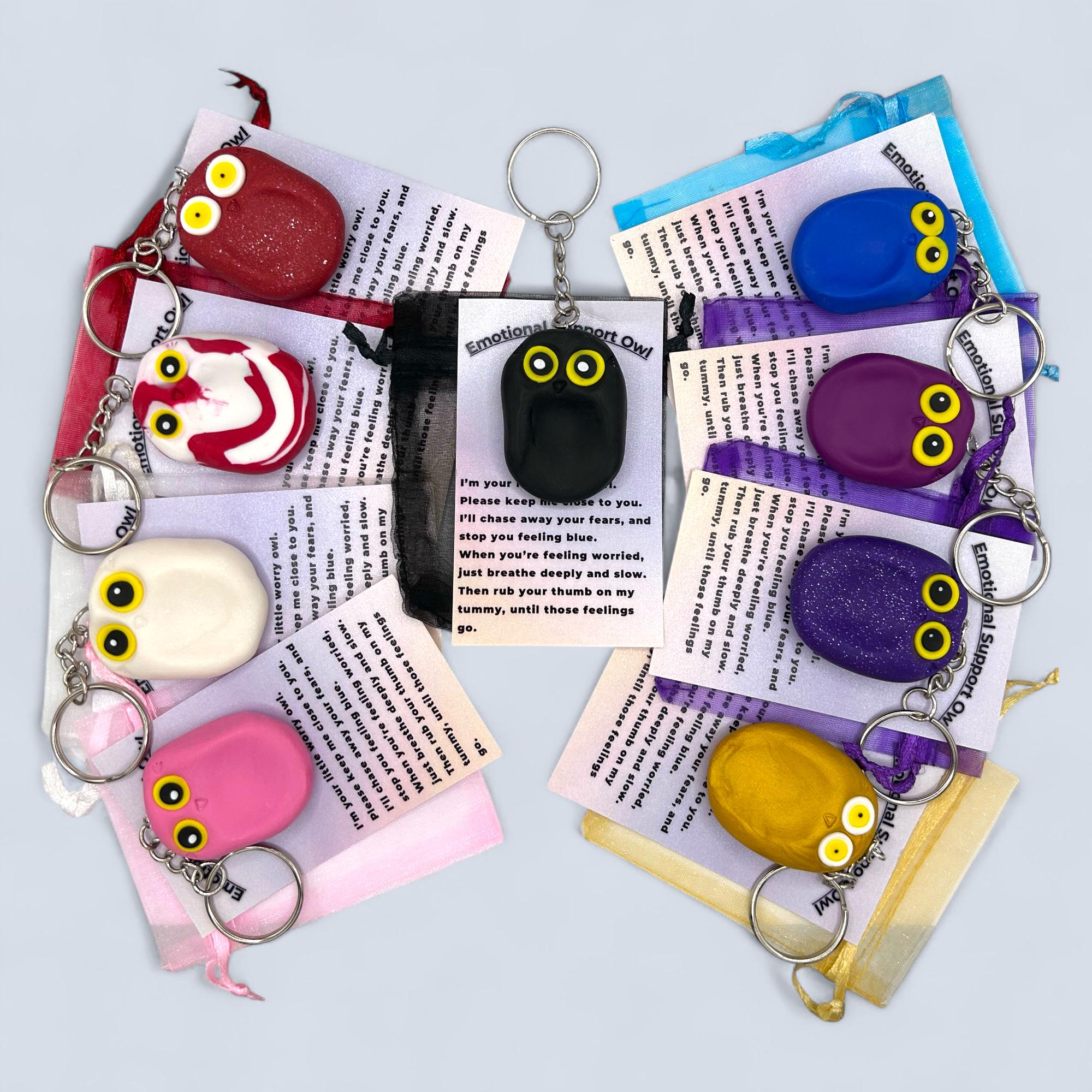Fidget Owl Worry Stone Keychain: Sensory Grounding Tool 9 Colours