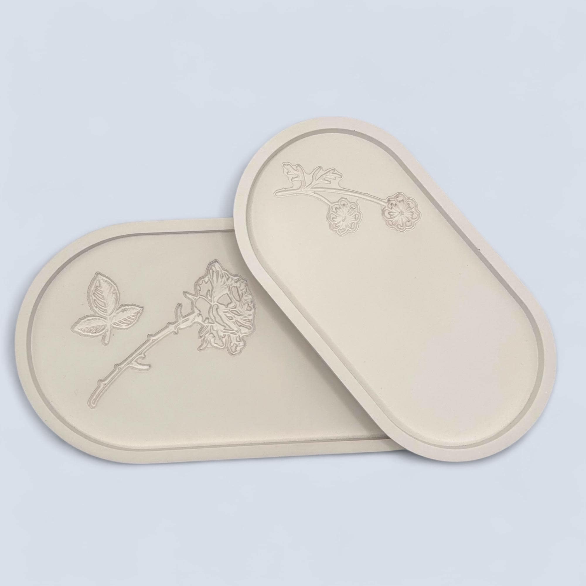 White catchall tray with floral imprint, jewelry holder, key tray, surface protector, botanical organizer, handcrafted home decor, gift