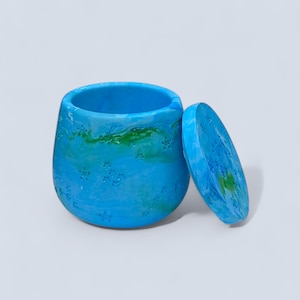 Marbled Blue and Green Seascape Lidded Trinket Pot | Constellation Jewelry Box Home Decor