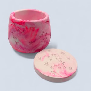 White and Pink Swirl Effect Star Lidded Trinket Pot | Marbled Constellation Jewellery Box