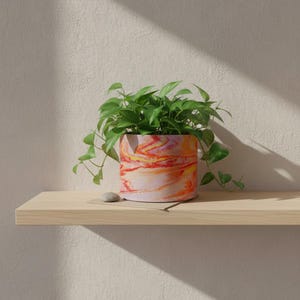 Large 15cm Pink Orange and Yellow Marbled Plant Pot, Indoor Planter