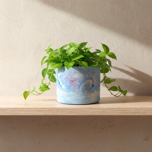 Grand cache-pot rond marbré bleu lilas violet de 15 cm, jardinière d'intérieur
