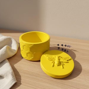 Yellow Bee Trinket Pot, Jewellery Box, Honeycomb Keepsake Storage