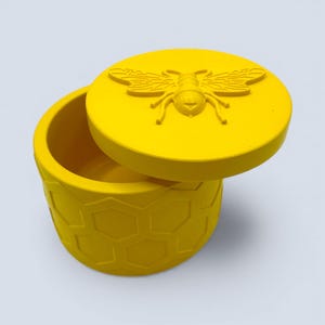 Handmade Bee Trinket Pot, Yellow Honeycomb Jewelry Box, Storage Container for Keepsakes