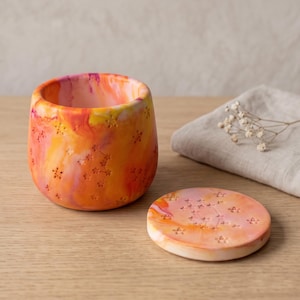 Pink Sunrise Jewellery Box- Red, Pink, Orange and Yellow Trinket Pot or Candle Jar