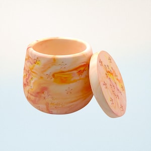 Peach Sunset Jewellery Box | Handcrafted Marbled Trinket Pot with Star Constellation Design, Lidded Storage