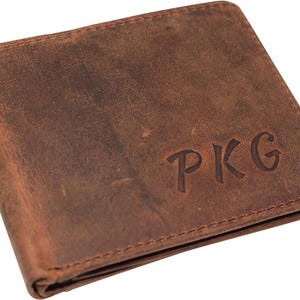 Cartera plegable multitarjeta de cuero genuino RFID con nombre personalizado para hombre