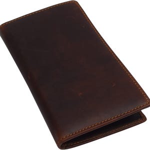Cartera larga de cuero vintage con iniciales personalizadas y bloqueo RFID. Tarjetero personalizado.