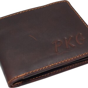 Cartera clásica de cuero vintage plegable marrón con bloqueo RFID personalizada