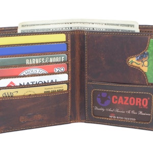 Cartera hipster grande de cuero vintage RFID personalizada, plegable, marrón, para hombre