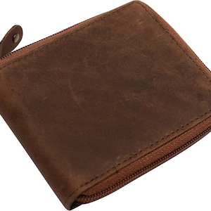 Cartera con cremallera para hombre, con bloqueo RFID, de cuero vintage, plegable y con cremallera, tarjetero para hombre, regalo para él.
