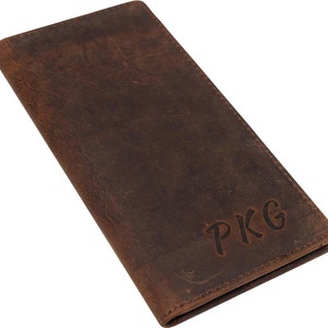 Cartera porta chequera de cuero vintage con bloqueo marrón y cubierta personalizada