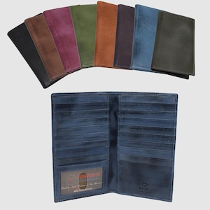 Cartera larga personalizada con organizador de tarjetas de crédito de cuero de vaca suave RFID, con capacidad para 17 tarjetas, 2 ranuras laterales para efectivo