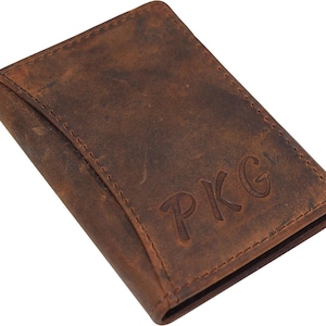 Cartera para tarjetas de crédito expandible de cuero vintage RFID personalizada para hombre con iniciales personalizadas