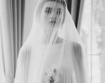 Pleated wedding veil 1 tier from soft tulle with comb