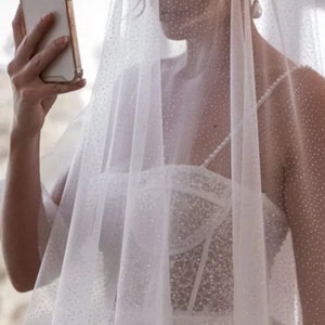 Shimmer wedding veil with glitter and comb from soft tulle for bride