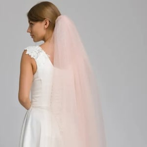 Blush glitter wedding veil with cut edge  for wedding with comb