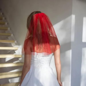 Red veil single tier from soft tulle with comb width  length 50 cm (19&quot;)