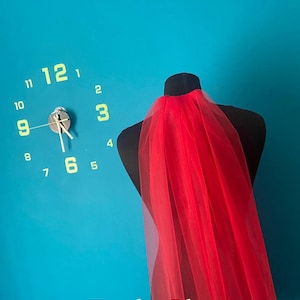Red veil single tier from soft tulle with comb with  length 40 cm (15&quot;)