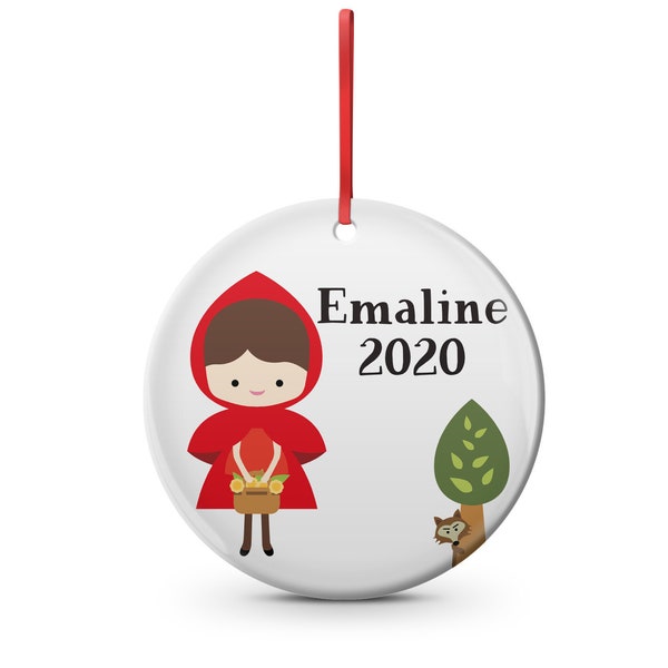 Red Riding Hood ceramic Christmas ornament, Add name and year 2.75 inch custom name kids