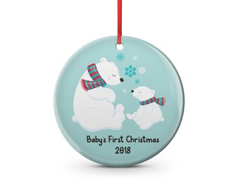 baby's first Christmas ceramic Christmas ornament Polar Bear . custom, personalize with name, Holiday gift, great for baby shower