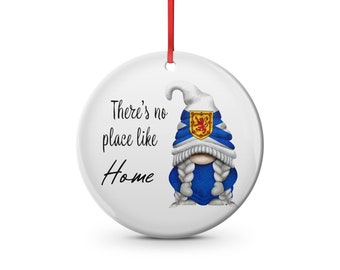 Nova Scotia there's no place like home  female gnome.  Christmas ornament maritime Atlantic Canada, east coast, tartan,