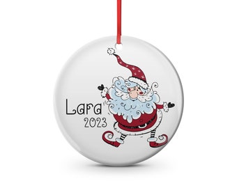 quirky Santa, Kids name and year or *name's first christmas,  Christmas ornament, personalized