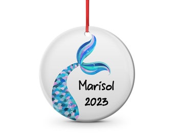 Mermaid tail  Kids name and year or *name's first christmas,  Christmas ornament, personalized