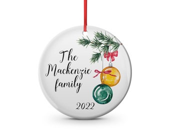 Christmas holiday ornaments  Family CUSTOM LAST NAME ornament. round shaped. Family, baubles,family sentimental, holiday, gift,