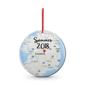 custom vacation travel Christmas ornament. round shaped. Family, travel ,family, map , sentimental, holiday, custom, vacation, adventure