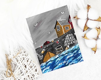 Acadian painting ceramic ornament set of 8 Nova Scotia traditional acadie heart shape fishing village maritime,canada lighthouse