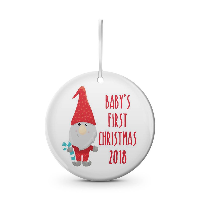 holiday personalize with name baby/'s first Christmas ceramic Christmas ornament Gnome custom