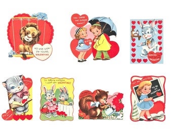 Reproduction of retro 1950s valentines SET OF 7