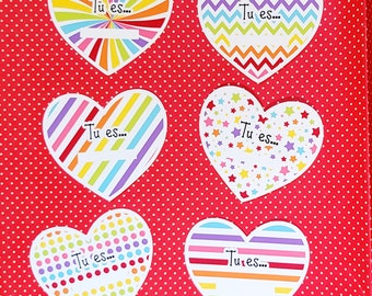 Heart FRENCH scratch off valentine kit -comes with scratch off stickers to cover words  SETS of 6. NO box for To and From