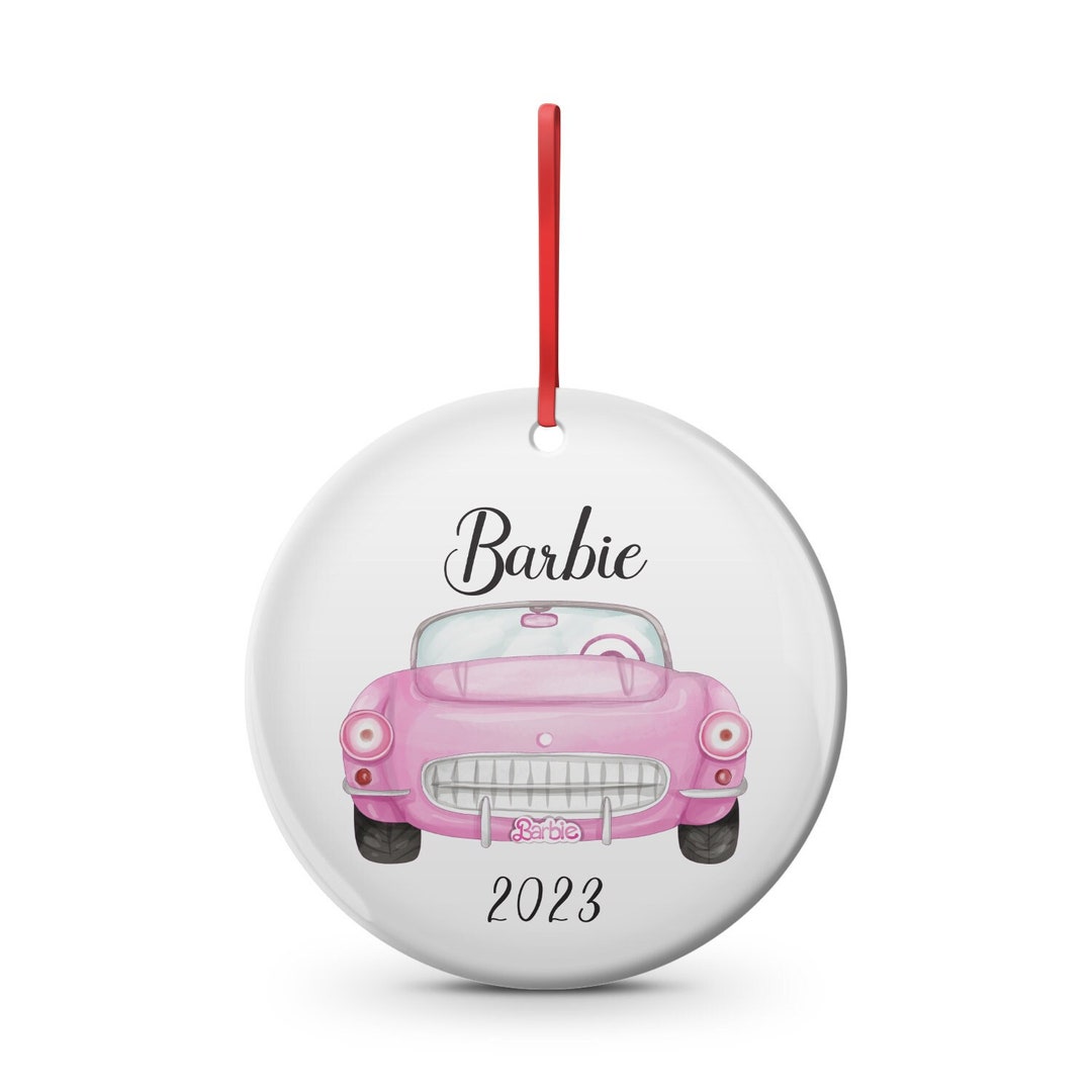 Pink Sports Car Ornament, Kids Name and Year, Christmas Ornament