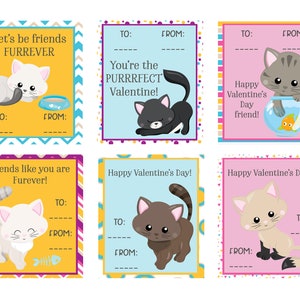 Cat Valentine Set of 6 PRINTABLE ,download, Kitten, English, Valentine ...