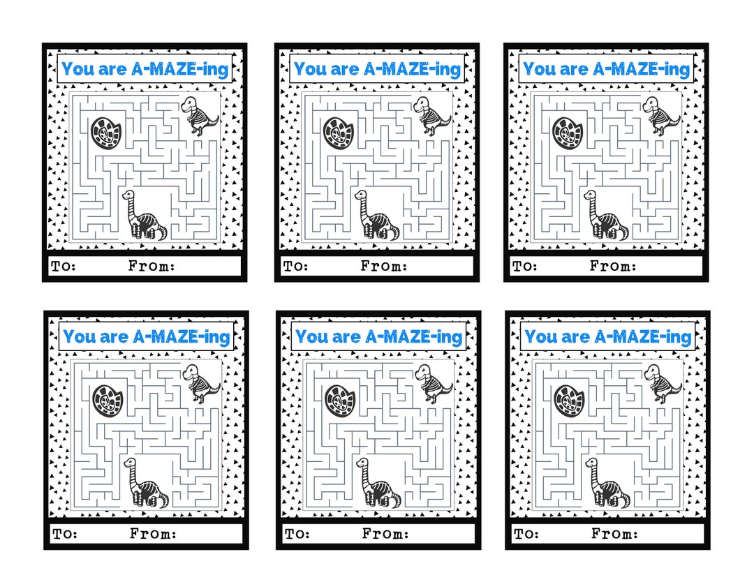 Dinosaur Fossils Maze Valentine Set CHOOSE QUANTITY English, Kids, FREE ...