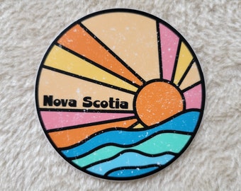 Nova Scotia sunset -  Waterproof Vinyl Sticker -  for laptops, water bottles, journals measures 3 x 3 inches