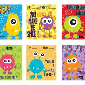 Monster Valentine Set of 6 PRINTABLE Download, English, Saint Valentin ...