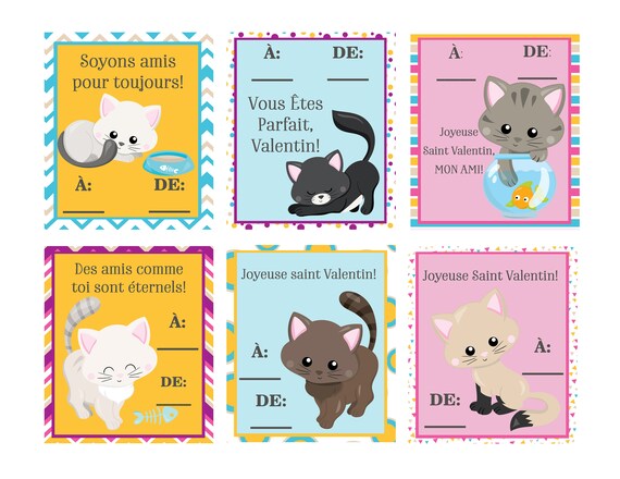 French Cats Valentine Set Of 6 Chat Kitty Saint Valentin Etsy French Cats Valentine Set Of 6 Chat Kitty Saint Valentin Etsy