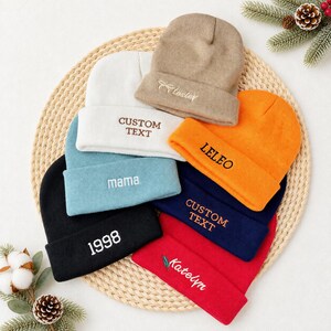 Custom Embroidered Knit Beanie, Personalized Name Winter Hat, Unisex Beanie, Christmas & Birthday Gift for Boyfriend Girlfriend