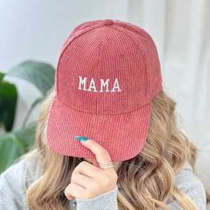Embroidered Mama Corduroy Hat | Personalized Text Cap | Unisex Baseball Cap | Custom New Mom Gift | Mothers Day Birthday Gift for Mom