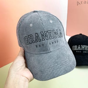Custom Embroidered Grandma Grandpa Corduroy Hat | Personalized Mama Hat | Gift for New Grandma | Pregnancy Announcement | Mothers Day Gift